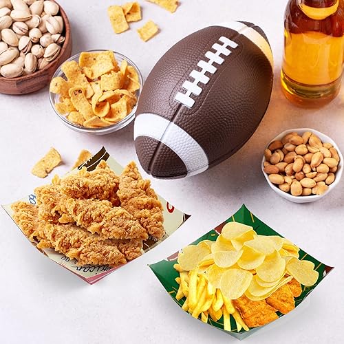 Miniatura 4 de 48 tazones de papel de fútbol americano para aperitivos bandejas cuadradas de papel para fiestas artículos esenciales para portón trasero de fútbol