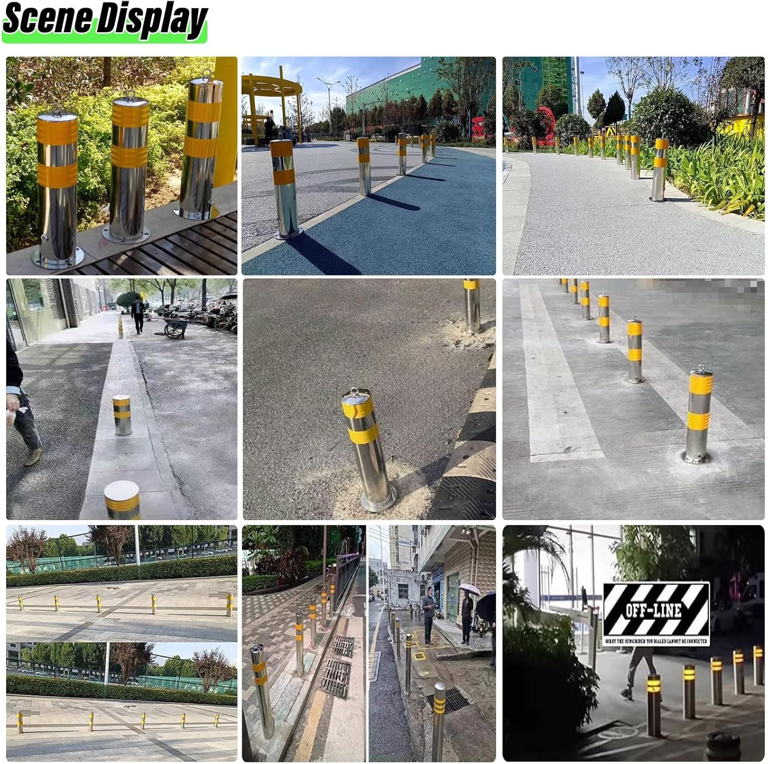 Reflective Stainless Steel Heavy Duty Traffic Safety Post Security Barrier Column with Reflective Strips for Parking Driveway Sidewalks 2/5/10/30PCS