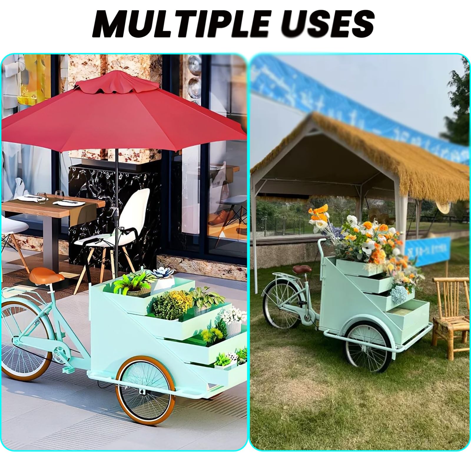 Camión de Comida móvil con Triciclo para Exteriores, Carrito de Venta de Comida al Aire Libre, Triciclo expendedor con cajones retráctiles y sombrillas, para Venta Ambulante y Camping.,C