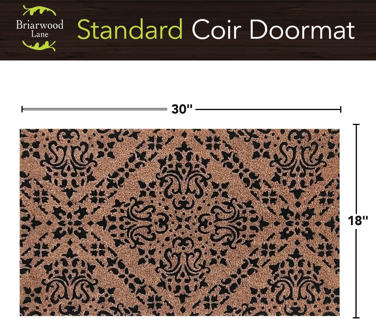 Briarwood Lane Black Damask Coir Doormat 18 x 30