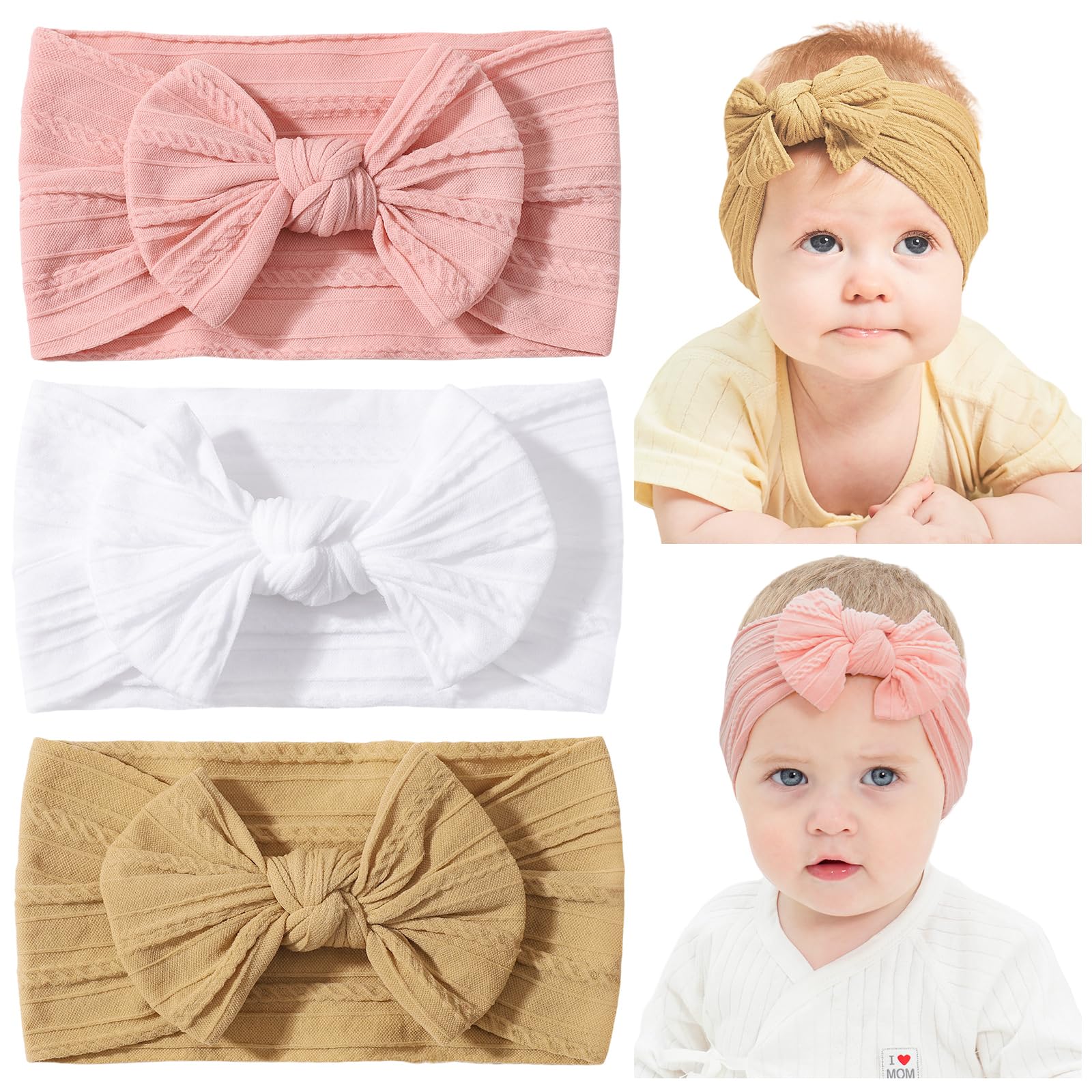 3pcs Girls Head Ribbon Nepal Head Ribbon Leader ribbon, adecuado para niñas, recién nacidos, niños pequeños (1 - Rosa - Blanco - amarillo)