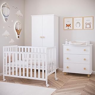 zee Bambi Weiß Beistellbett Baby 120x60 cm mit Rollen Tragbar Babybett Verstellbarer Stubenwagen Kinder Bett 3-Fach Höhenverstellbar Absenkbare Seite