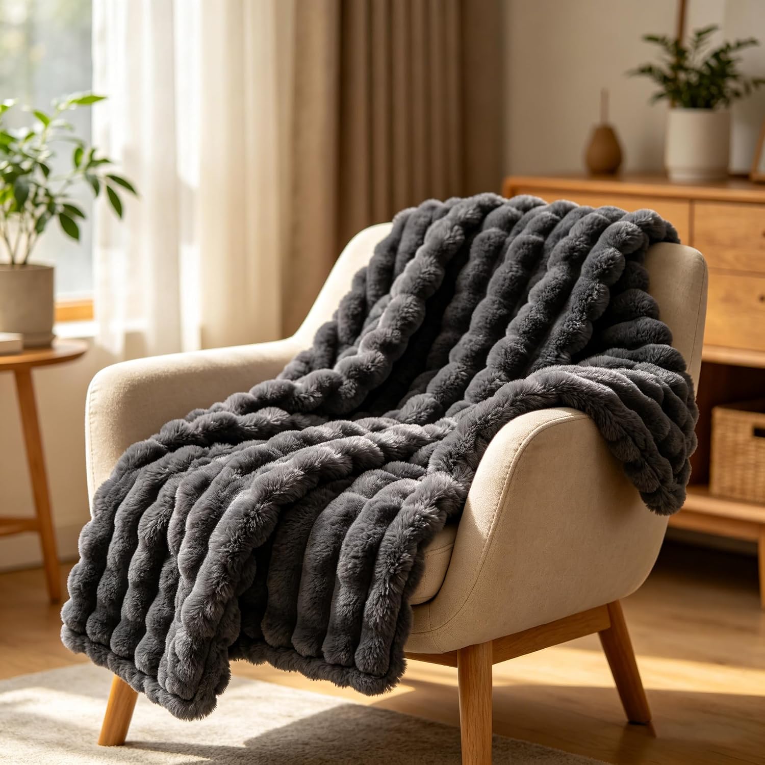 Heated Throw Blanket, Faux Fur Cozy Heating Blanket with Overheat Protection, 6Heat Levels & 1-9H Auto-Off Timer, Machine Washable for Travel, Home, Office, Dorm 50x60 Inches(Grey)