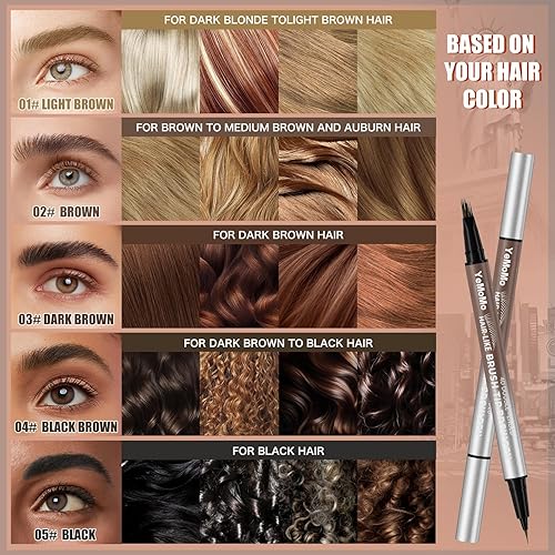 Miniatura 3 de Bolígrafo 4D de doble punta para cejas, punta de pincel similar al cabello, tinte impermeable para cejas con punta suave, disponible en 5 colores