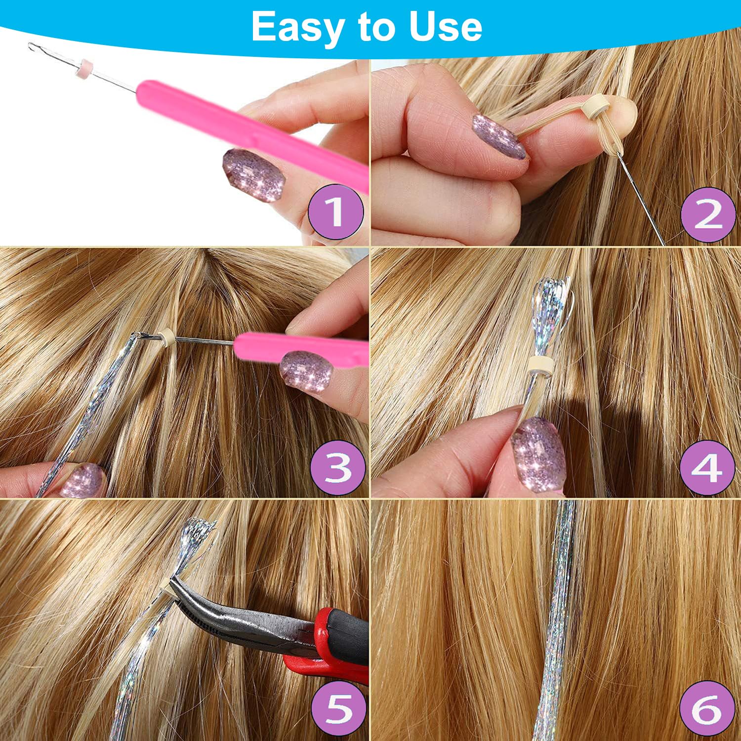 Hair Tinsel Kit - 20 Colors, 8000 Strands -5 Hair Tinsel Kit - 20 Colors, 8000 Strands -5
