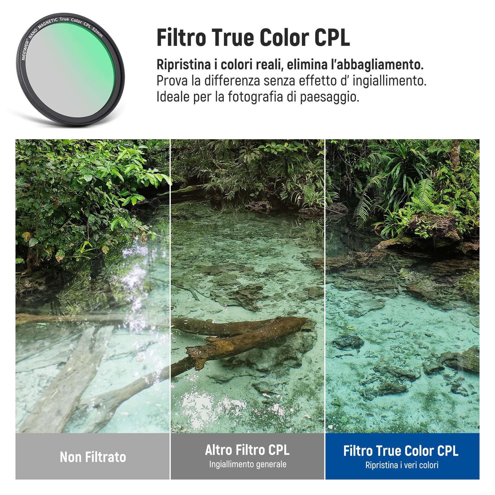 NEEWER 52mm Kit Filtro Magnetico con Anello Adattatore/Stella a 4 Punte/True Color CPL/Black Diffusion 1/4 Compatibile con SmallRig NEEWER Gabbia per Telefono con Attacco M per iPhone 14 13 12 serie