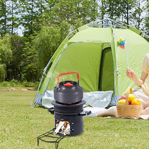 Miniatura 9 de Lineslife Estufa de cohete de camping portátil para cocinar, estufa de leña para acampar al aire libre con bolsa de transporte para mochilero,