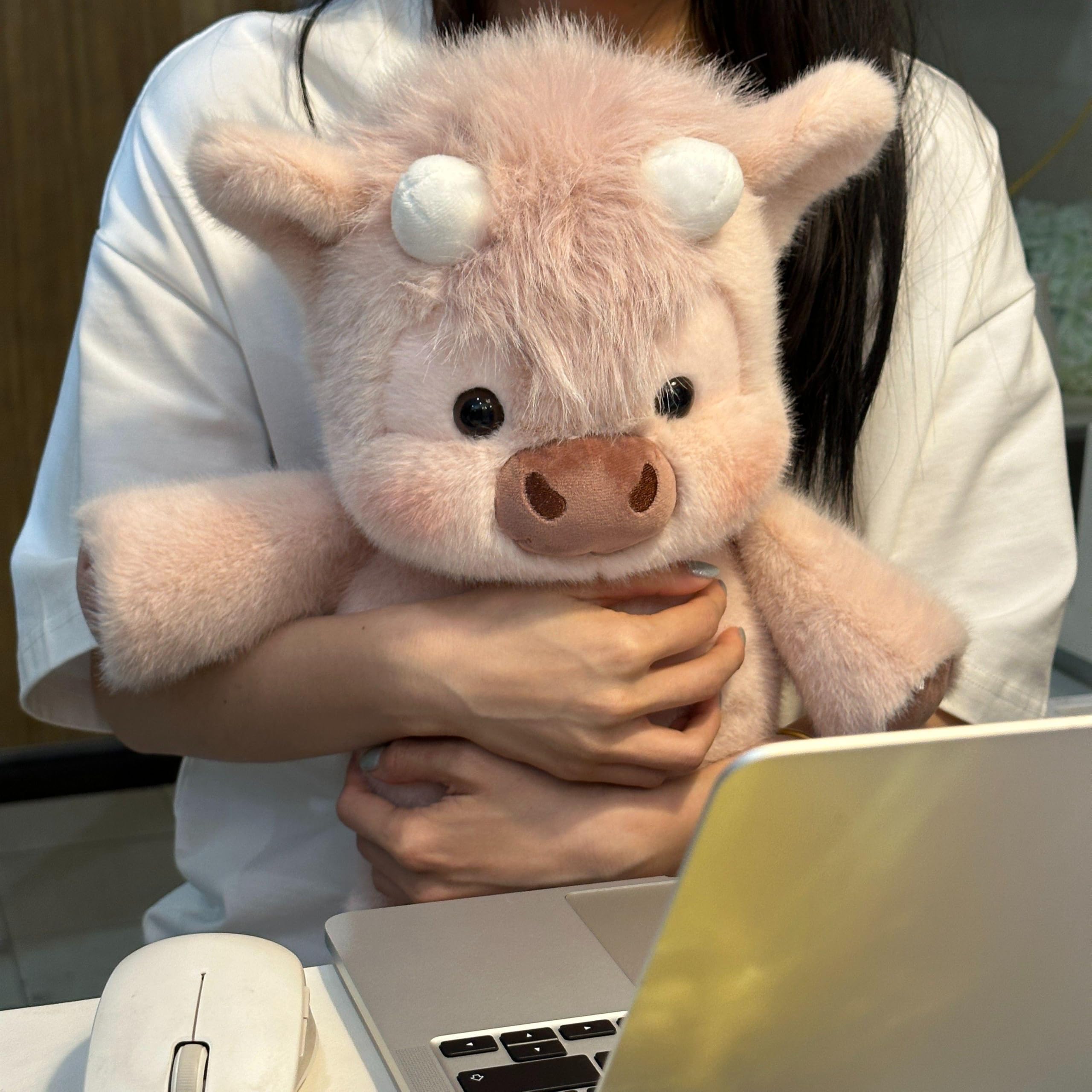 Starnearby Running Highland Cow Plush, Shaking Interactive Moving Legs Desktop Fidget Sensory Toy, Stress Relief Little Cow Stuffed Animal for Autism Kids Adults Office Bedroom Home (Light Brown) — view 8