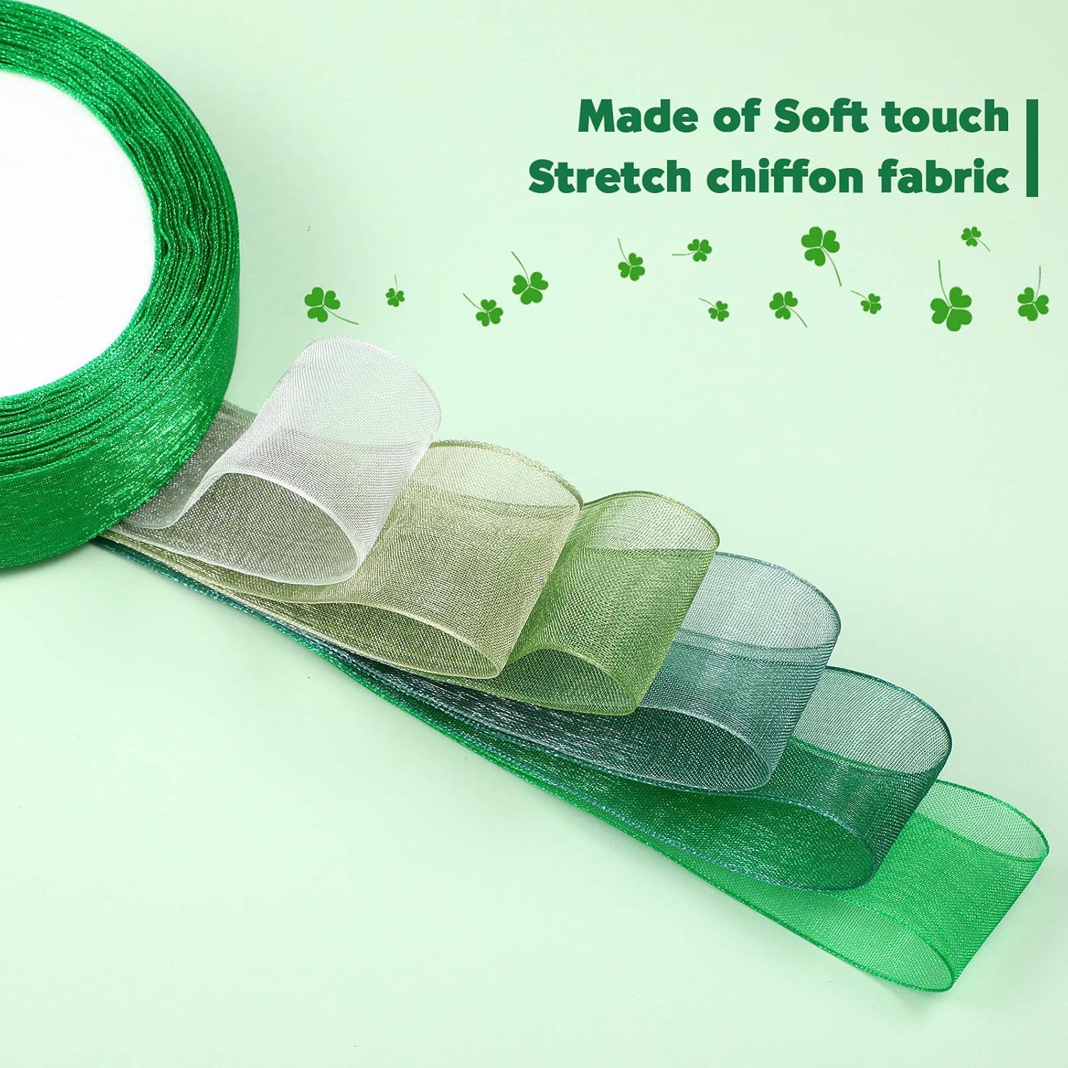 6 Rolls Sheer Chiffon Ribbon Organza Satin Ribbon Transparent Chiffon Ribbon for Wrapping Decorating Valentine's Day Wedding Birthday Bouquet Garland (25 Yard Each Roll, Green Series) : Arts, Crafts & Sewing