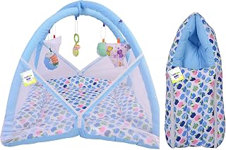 Toddylon Baby Play Gym New Born Baby Bedding | Mat with Hanging Toys | Mattress with Mosquito Net | Cotton Playing Mat | P... Price In India