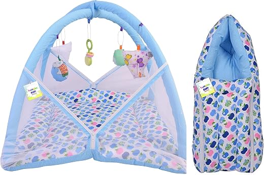 Toddylon Baby Play Gym New Born Baby Bedding | Mat with Hanging Toys | Mattress with Mosquito Net | Cotton Playing Mat | P...