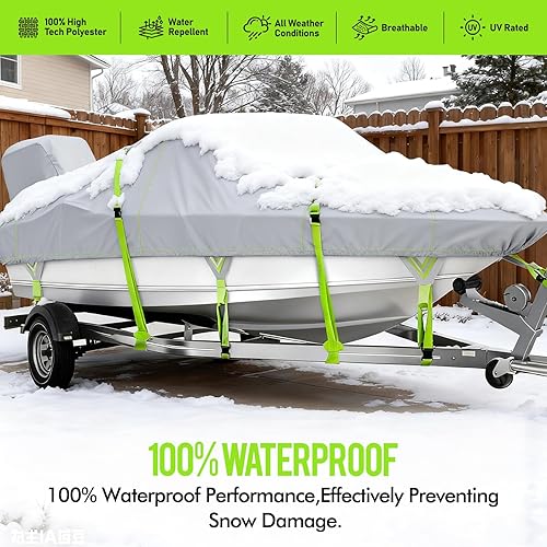 Miniatura 7 de Funda para lancha de 17 a 19 pies con cubierta de motor, impermeable 1200D, lona marina resistente, para lanchas remolcadas de 17 pies, 18 pies y 19