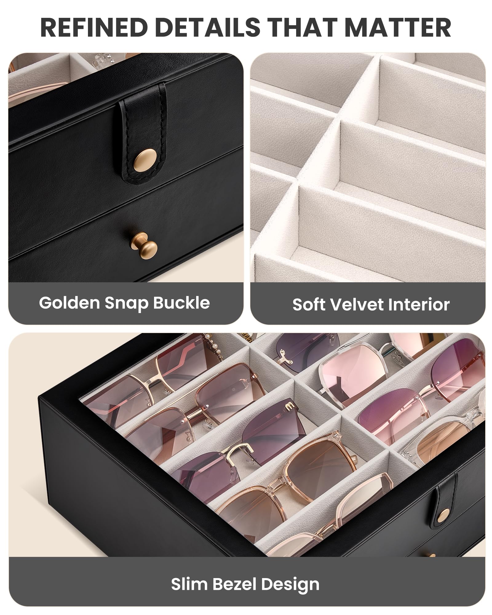 Lolalet Boîte de rangement à 10/20 emplacements pour lunettes de soleil, présentoir pour plusieurs paires de lunettes