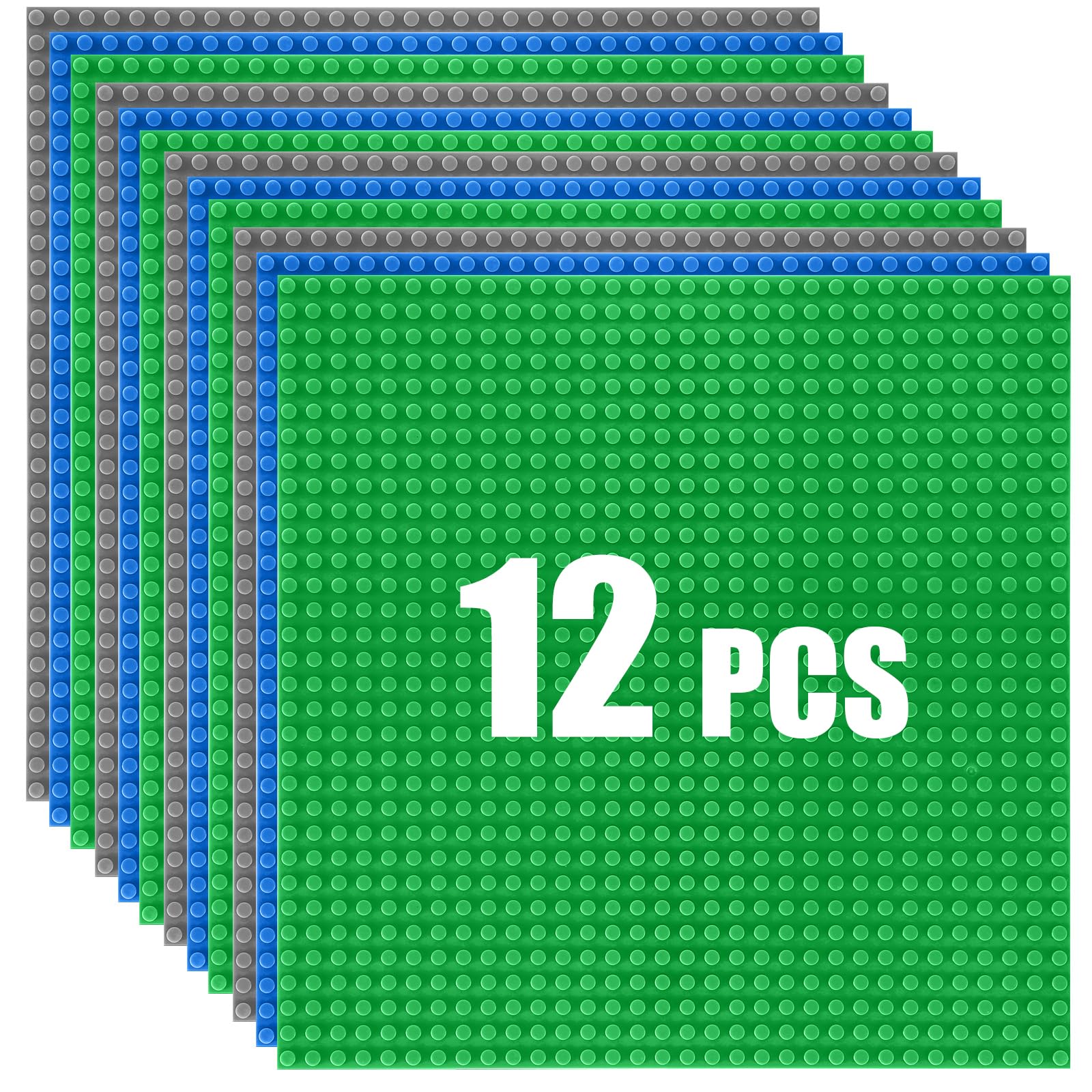 12 Pack Classic Baseplates Building Plates for Building Bricks 100% Compatible with All Major Brands-Baseplate, For Kids 3 Years Up, 10" x 10", Multicolored