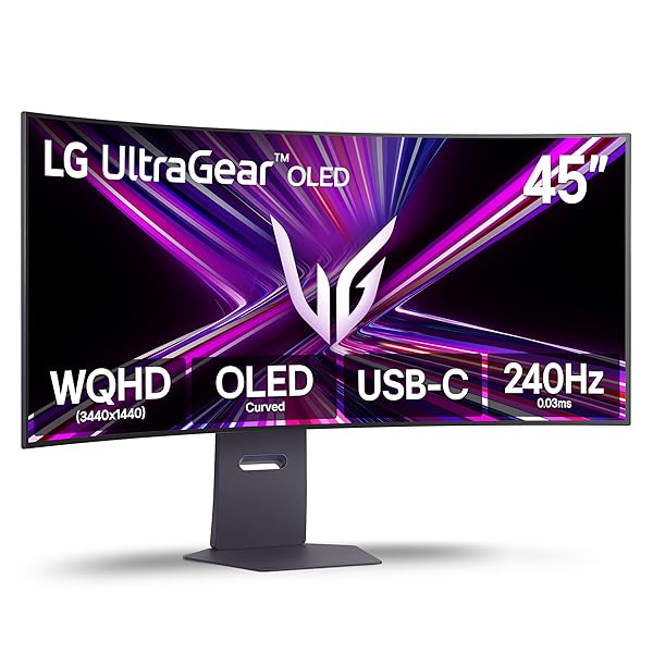 LG 45GX900A-B 45-Inch Ultragear WQHD (3440 x 1440) OLED Curved Gaming Monitor, 240Hz, 0.03ms, NVIDIA G-Sync, VESA DisplayHDR True Black 400, HDMI 2.1, DisplayPort, USB Type-C PD 65W, Black