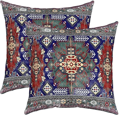 Miniatura 5 de Juego de 2 fundas de almohada retro florales de 24 x 24 pulgadas, fundas de almohada tribales exóticas, estilo bohemio, borgoña, retro, rojo y