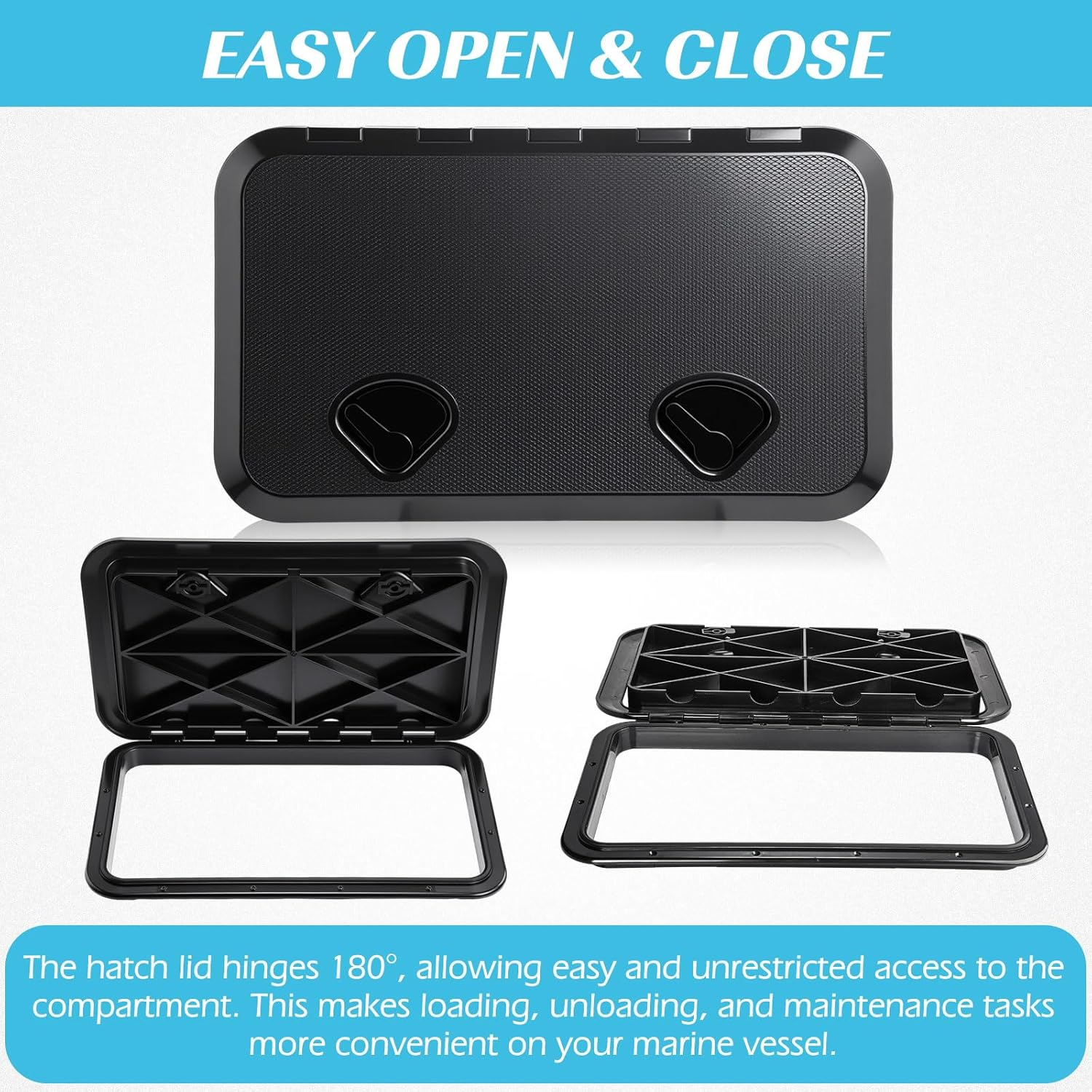 2 Pcs Marine Boat Deck Hatch Boat Access Hatch & Lid, 180 Hinge Strong Recessed Handle for Marine Yacht Rv Truck Vent Accessories, Easy to Install