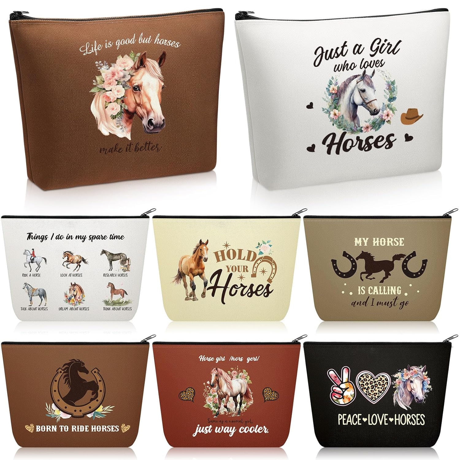 8 Pcs Horse Gifts for Women Makeup Bag Horse Print Stuff Western Accessories Valentines Galentines Day Gifts for Horses Lovers Equestrian Cowgirls Birthday Spring Party Decoration Supplies
