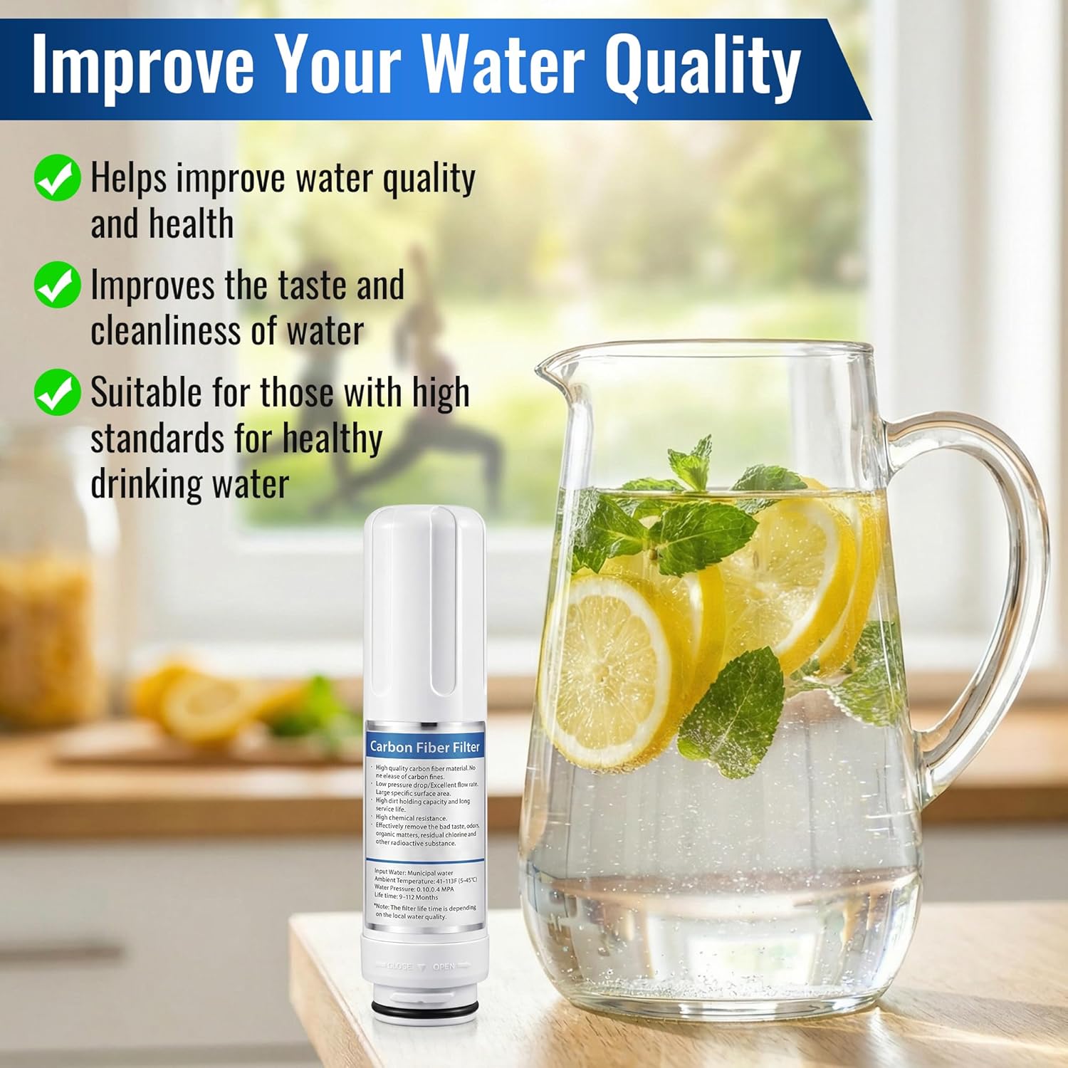 1 Pcs Replacement Internal Active Carbon Water Filter Compatible with Alkadrops pH3.5-10.5 Alkaline Ionizer, NSF Certificated, Purify Water Quality & Improve Taste for Household Daily Use