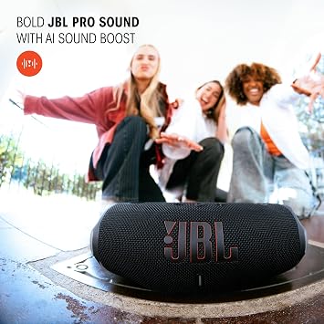 JBL Charge 6 - مكبر صوت بلوتوث محمول مقاوم للماء والسقوط، صوت Bold JBL Pro مع AI Sound Boost، وقت تشغيل يصل إلى 28 ساعة، بنك طاقة مدمج وحزام حمل قوي/قابل للإزالة (أسود)