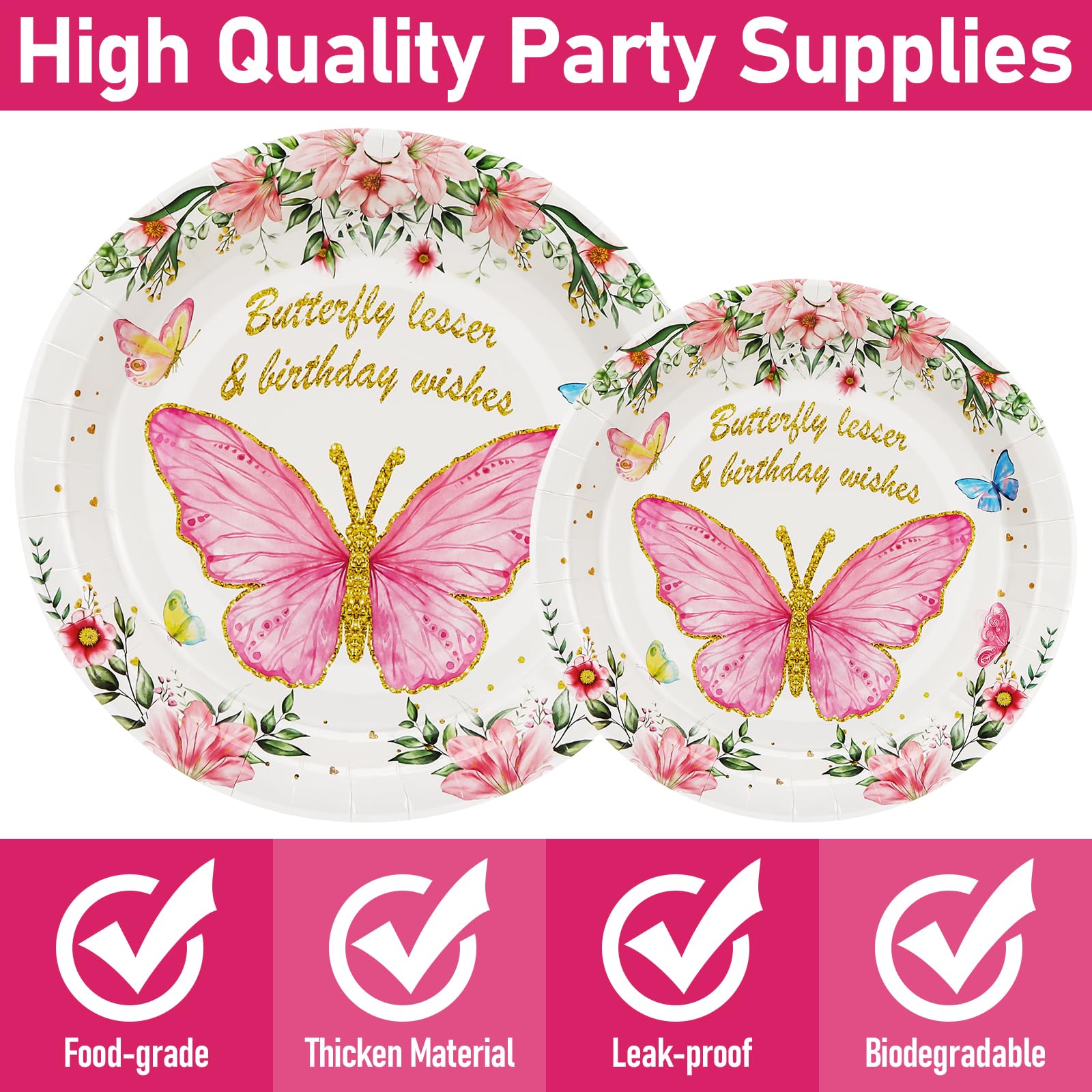 Party Go 96Pcs Vlinder Party Servies Set Vlinder Wegwerp Papieren Platen Servetten Cups Voor Vlinder Party Decoraties Verjaardagsfeestje Levert Vlinder Servies Decor Platen
