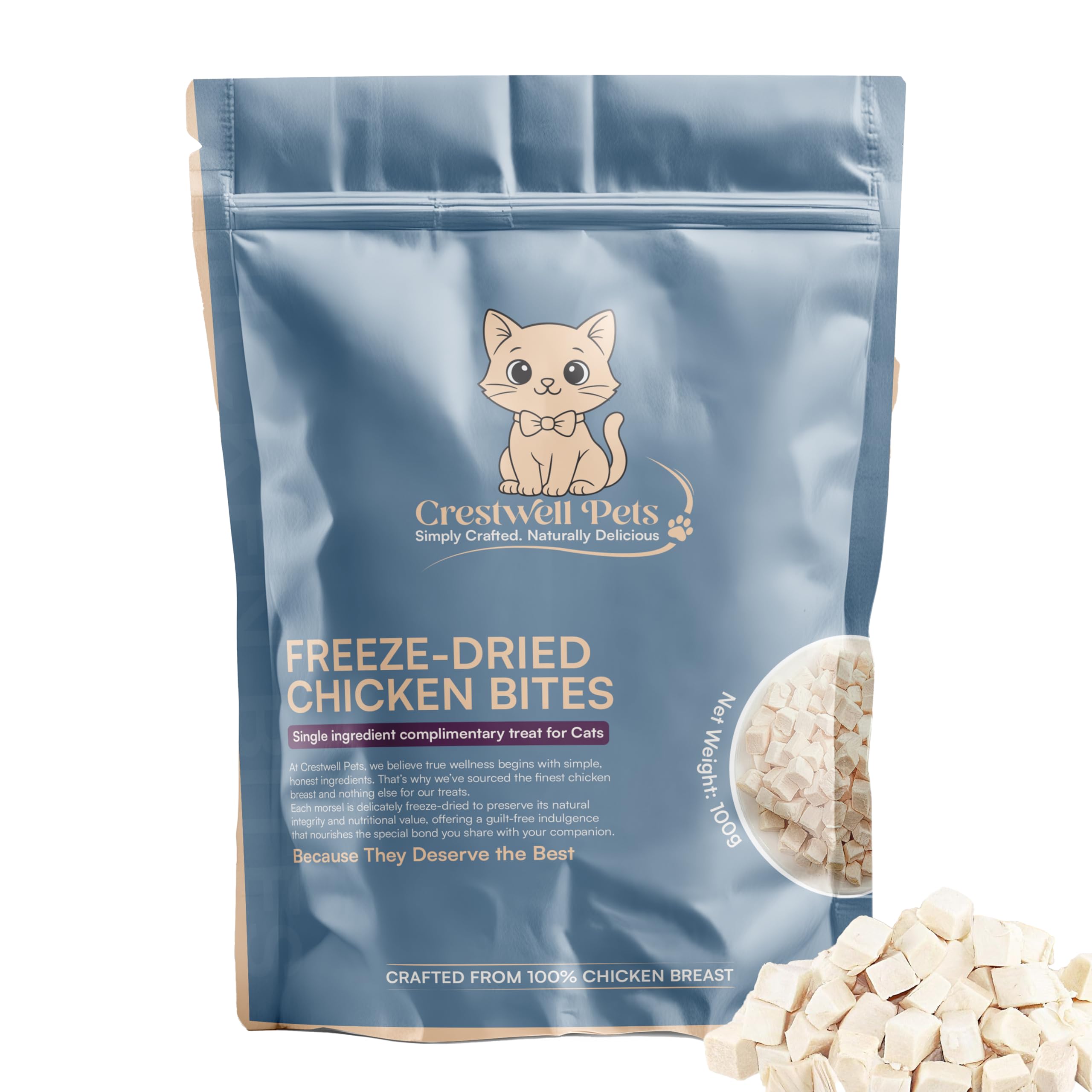 Crestwell Pets Freeze-Dried Chicken Cat Treats (100g) Pure Single-Ingredient Raw Nutrition for Cats High-Protein Grain-Free & Hypoallergenic Perfect for Kittens, Adults & Senior