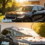 Car Windshield Sunshade Cover for Car, Arespark Car Window Shade with 4 Layers Protection,Car Window Covers with Extra Coverage, Reflective Strip, Fits Most Cars, SUVs Winter & Sun Protection