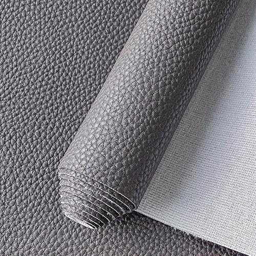 XHT Vinilo con textura de lichi, tela de piel sintética de color sólido para lazos para el cabello, fabricación de joyas (gris oscuro)
