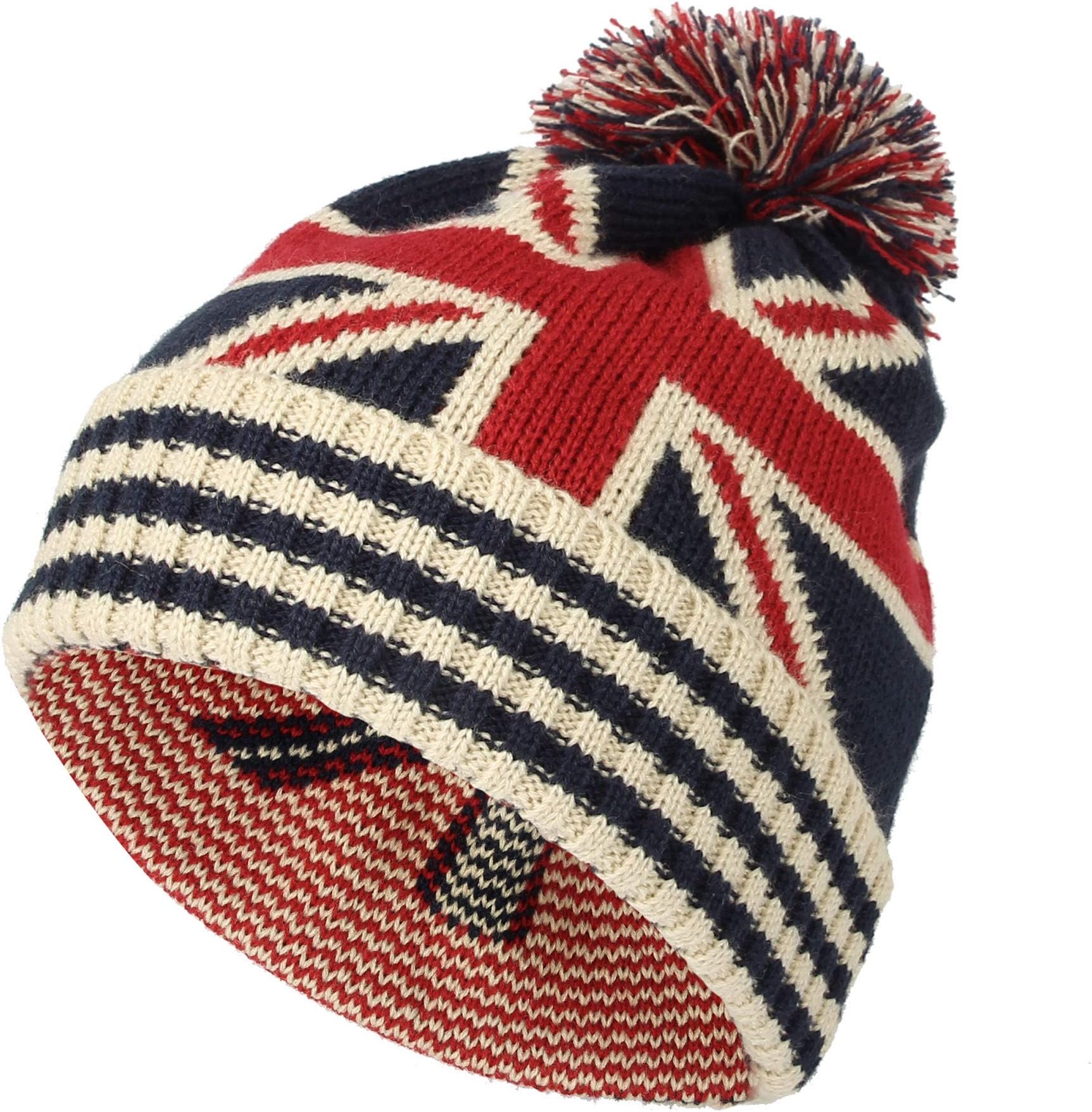 Knit US Canada Flag Union Jack Pom Beanie Hat JZP0027