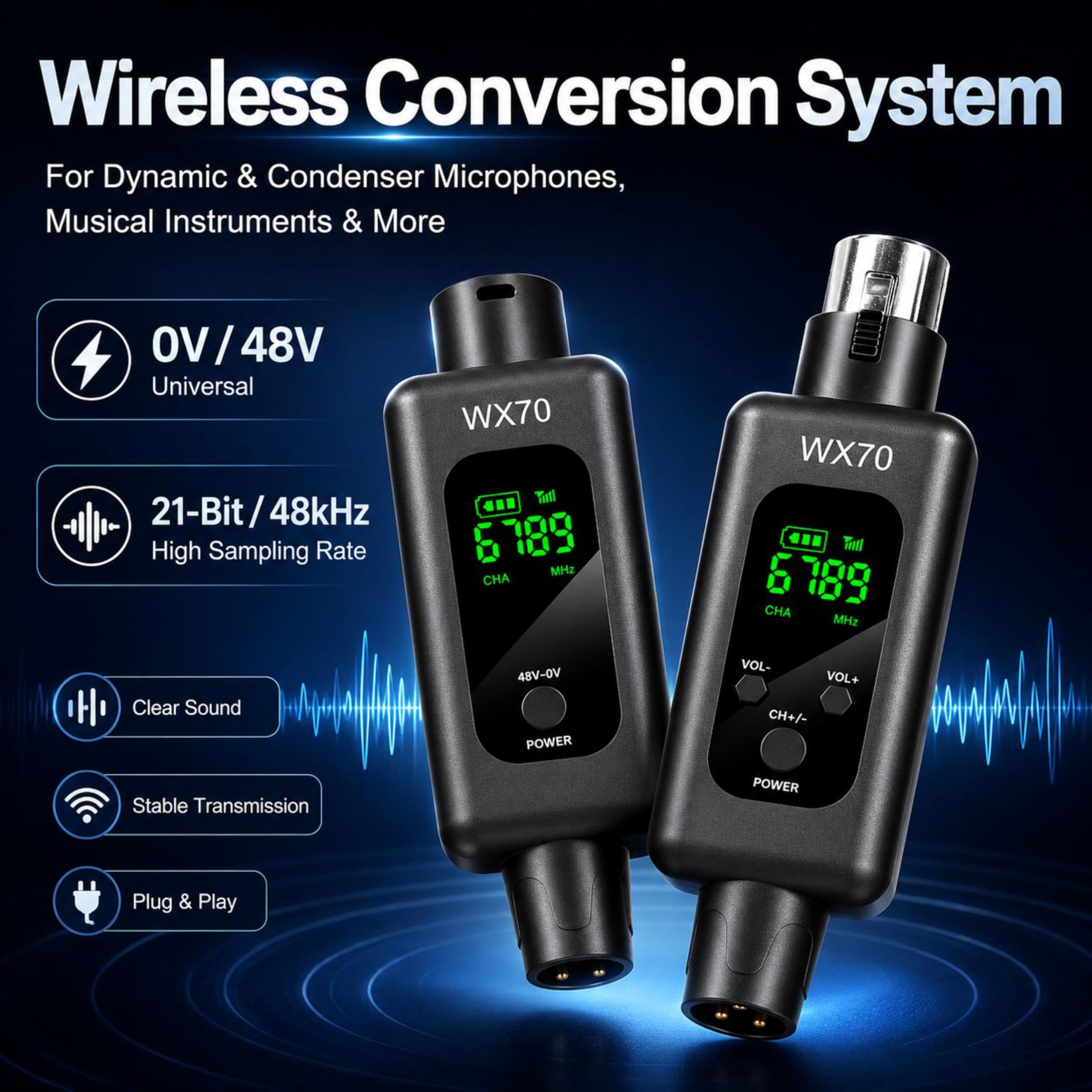 Sistema di microfono senza fili Trasmettitore e ricevitore XLR Wireless 2.4GHz per microfoni dinamici, console di mixaggio, attrezzatura per strumenti musicali (cognome Shuang)