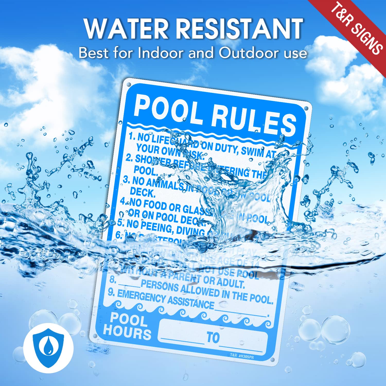 Pool-Schild Mit Öffnungszeiten – Aus Aluminium, Reflektierend & Wetterfest – 35,6 X 25,4 Cm Mit 4 Bohrungen