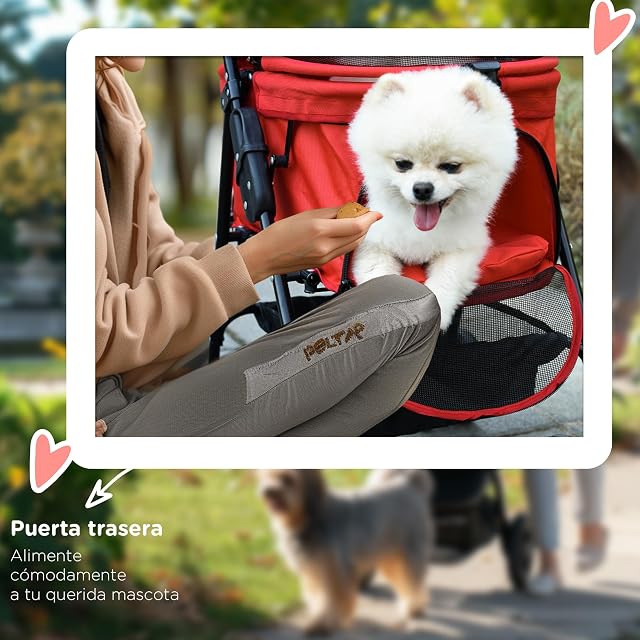 Foto 7 de 8 de PawHut Cochecito para Perros Plegable Portavasos 67x45x96 cm Rojo
