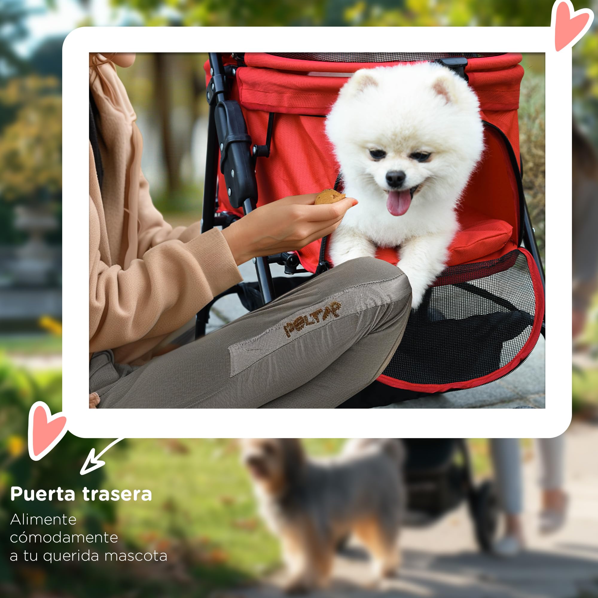 PawHut Cochecito para Perros Plegable Carrito para Perros Pequeños con Ruedas Universales Cesta de Almacenaje Correas de Seguridad y Ventana 67x45x96 cm Rojo