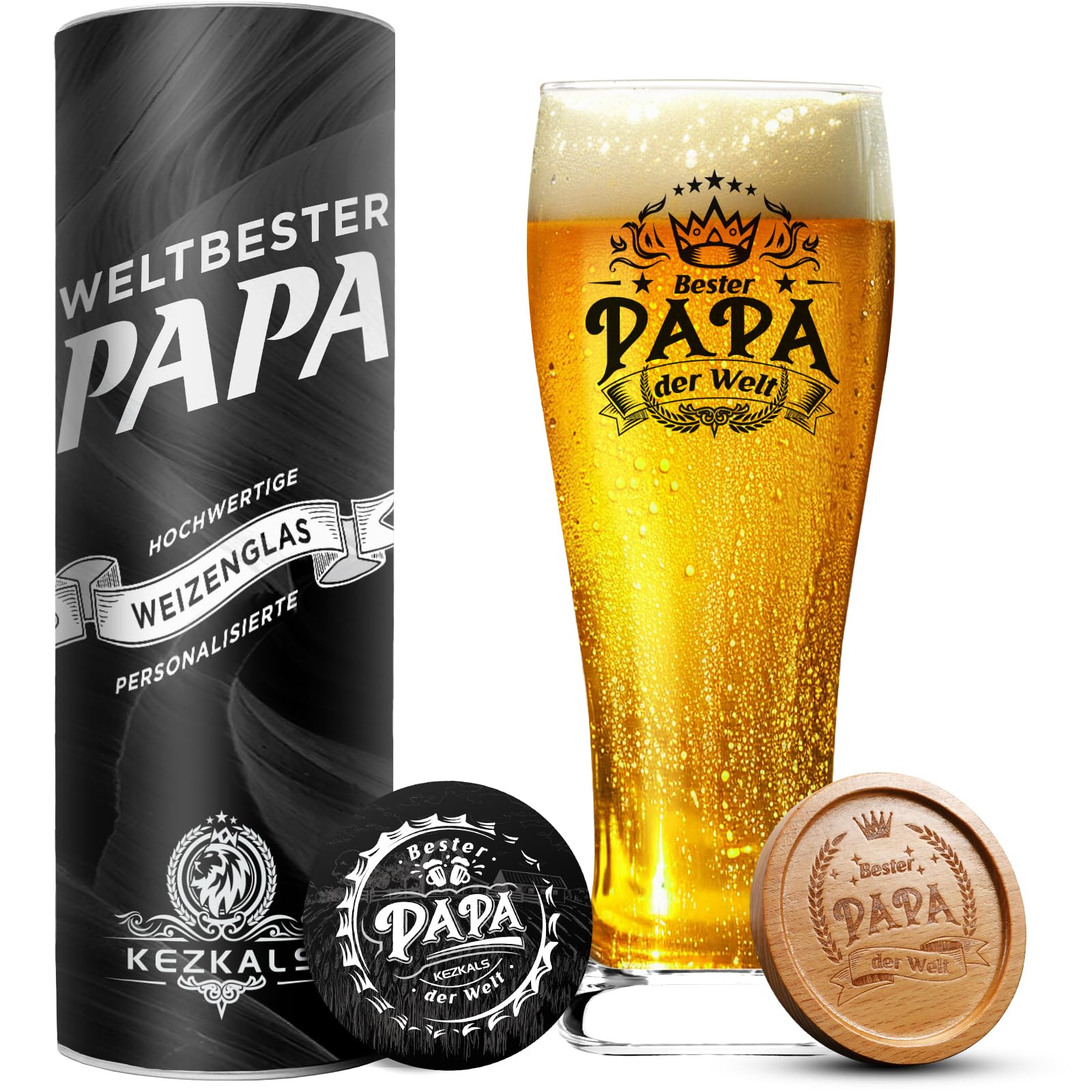 KEZKALS Papa Geschenk Weihnachten, Weizenbiergläser 0,5 mit Gravur, Vatertagsgeschenk Weihnachtsgeschenke für Papa Geschenk Vatertag Bester