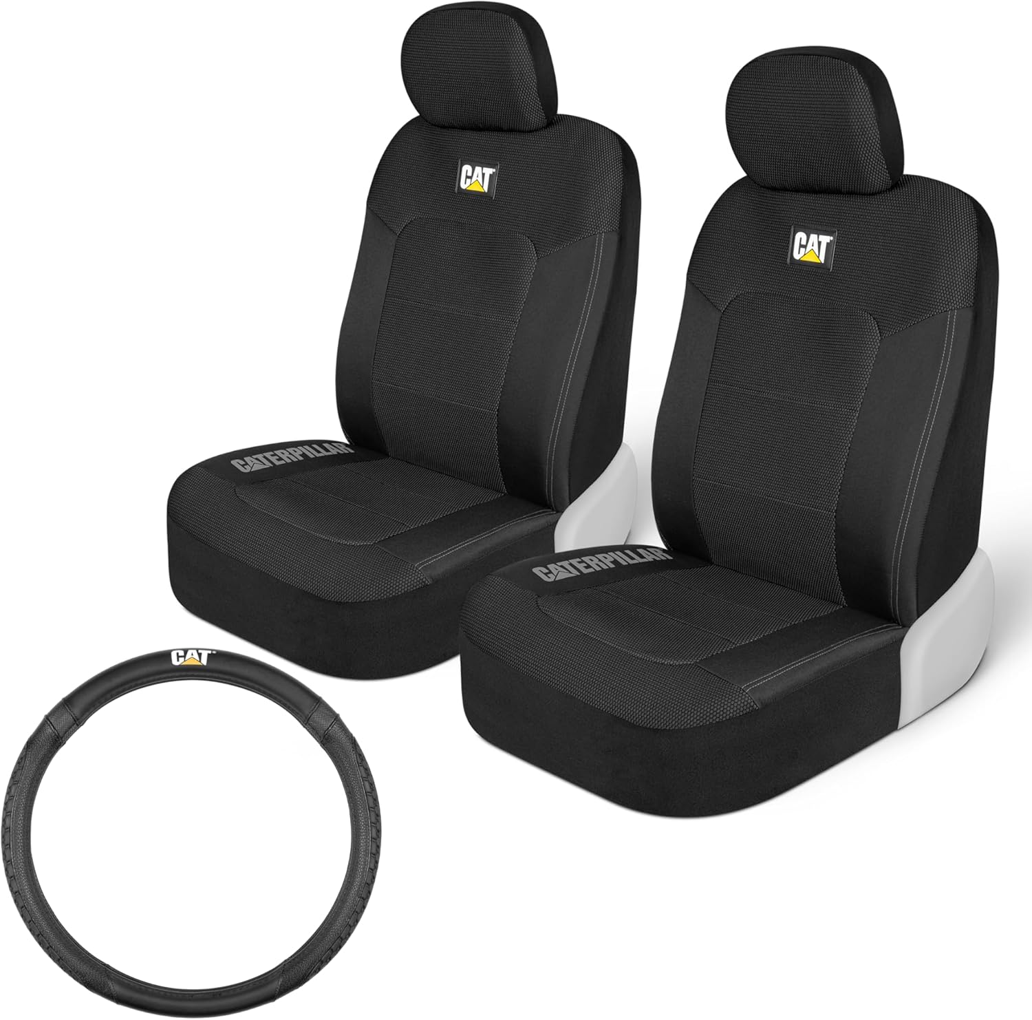 CAT® MeshFlex Truck Seat Covers, Front Seat Set with Steering Wheel Cover - Automotive Seat Covers for Cars Trucks and SUVs, Steering Cover Fits Wheels 15.5-16 inches