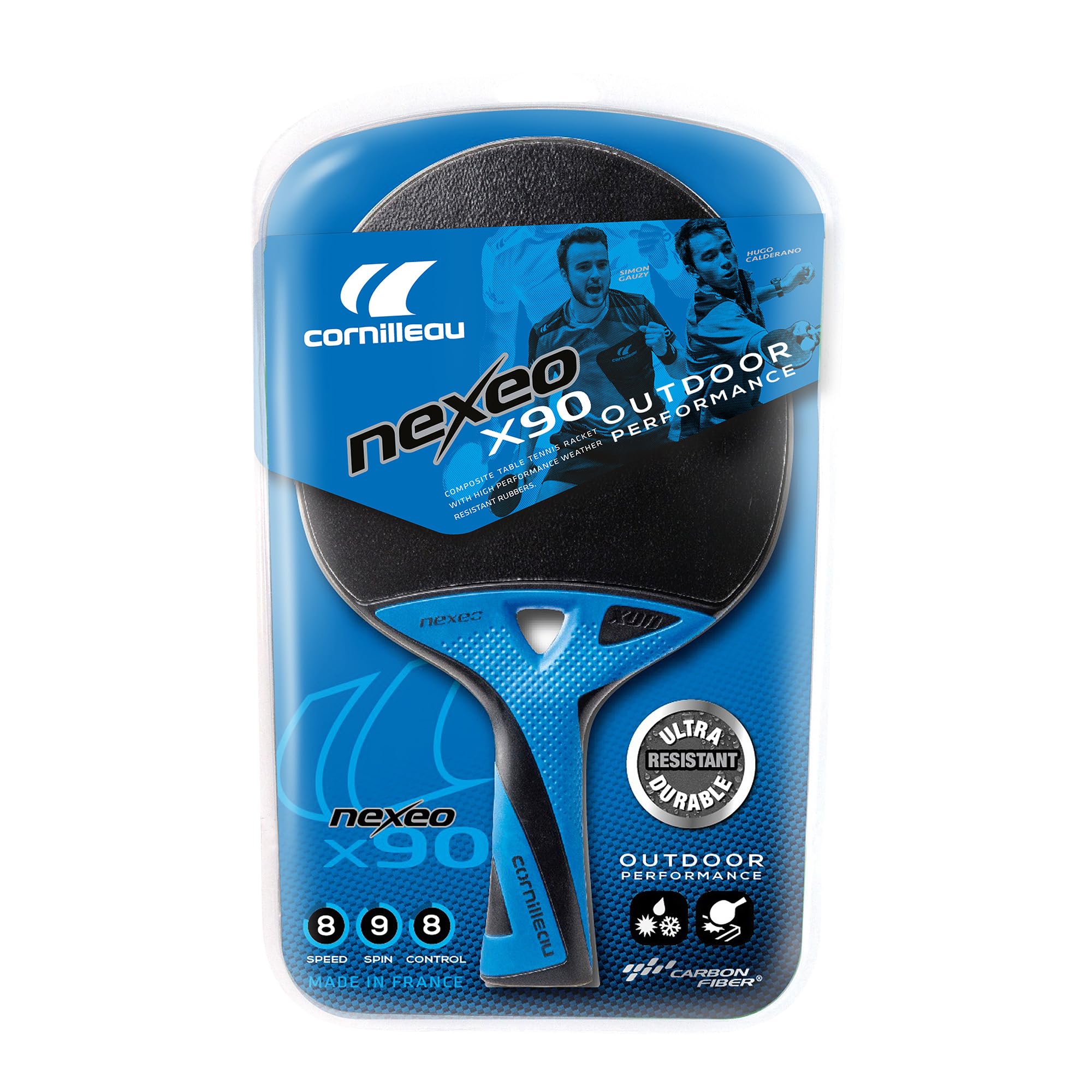 CORNILLEAU Nexeo X90 Carbon - Outdoor Tischtennisschläger – Wetterfester & Stoßfester Carbon-Schläger für Profi-Speed, Maximale Haltbarkeit