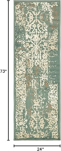 Miniatura 2 de Unique Loom Tuareg Collection - Alfombra vintage envejecida tradicional, 2 x 6 pies, verdebeige