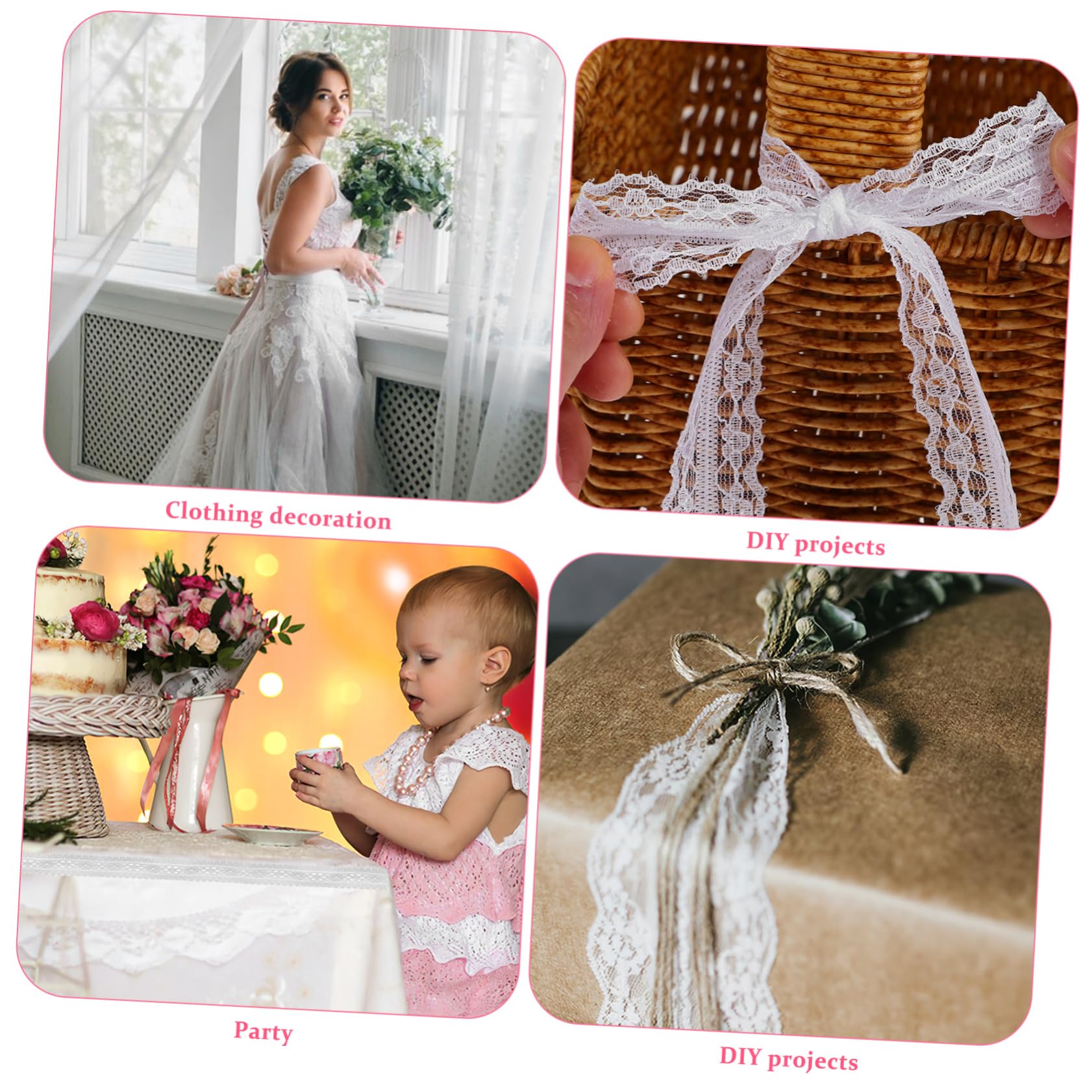 HOMSFOU 12 Rollos Cinta de Encaje Blanca para Manualidades Cinta de Encaje para Flores para Envolver Regalos para Decoración y Regalos