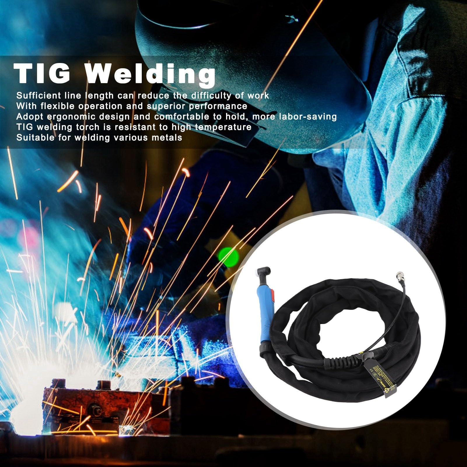 Pistola Flessibile di Torsione per Saldatura TIG, Attrezzatura per Saldatrice Tig WP ‑ 26, Accessori per Saldatrici, 4 Metri, Resistente Alle Alte Temperature e al Fuoco, per la Saldatura