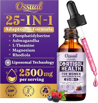 25-in-1 Liposomal 2500MG Cortisol Supplements for Women, Cortisol Detox Drops with Magnesium, Phosphatidylserine, Ashwagandha, L-Theanine, Rhodiola & GABA - Sleep*, Hormone, Calm, Mood, PMS* 60ML