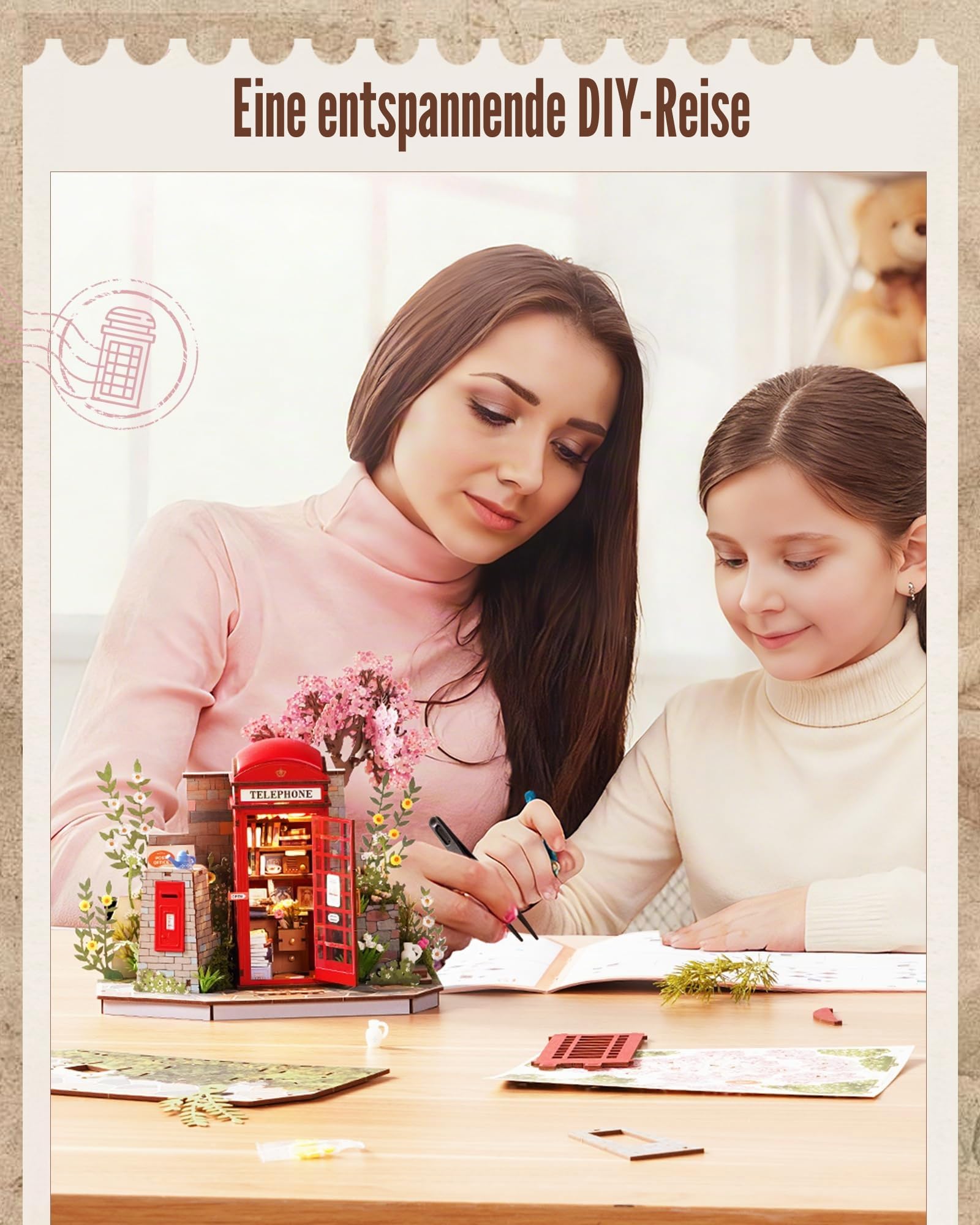 ROBOTIME 3D-Puzzles Holzmodellbausätze für Erwachsene zum Bauen – Holzbaukasten für Erwachsene, Bastelsets für Erwachsene, niedliches Sakura-Modellbausatz, Heimdekoration, Geschenk für Erwachsene