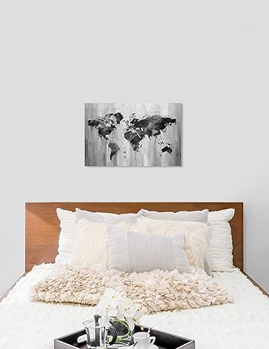 Miniatura 4 de The Oliver Gal Artist Co. Maps - Lienzo decorativo para pared, diseño de Mapamundi en blanco y negro, 36 x 24 pulgadas