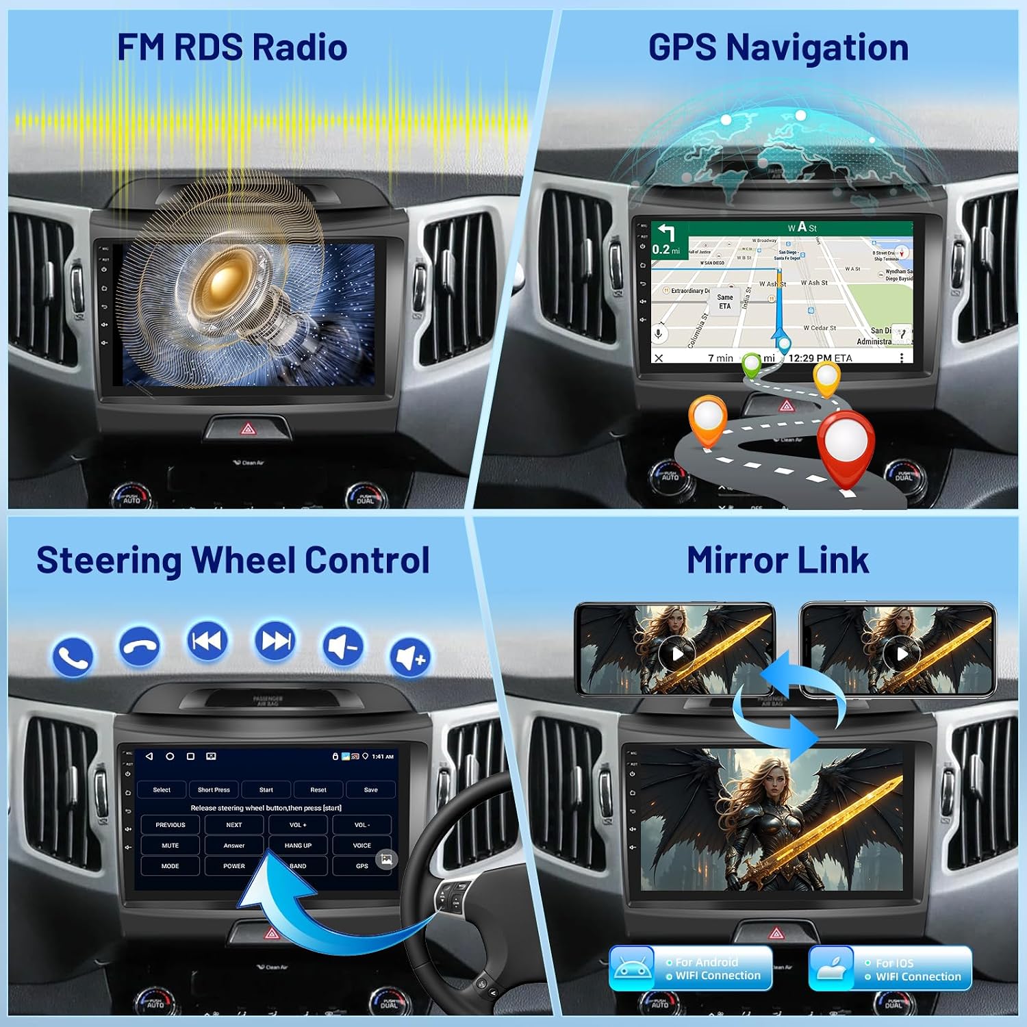 [4G+64G] Car Radio for Kia Sportage 2010-2016 with Wireless Carplay/Android Auto, 9 inch Android IPS Touch Screen Car Stereo, Bluetooth 5.0, GPS Navigation, WiFi, DSP, SWC