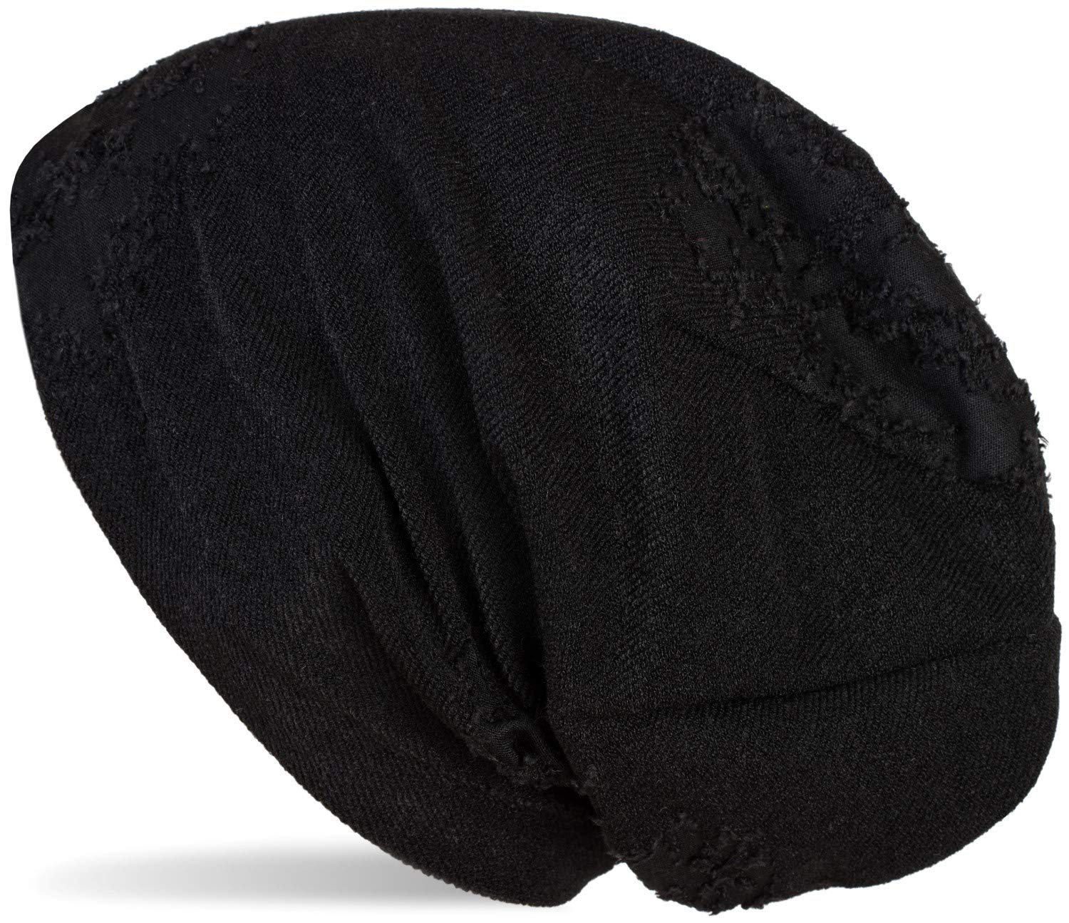 styleBREAKER Unisex Beanie hat with Structured and Worn Finish in Ripped Vintage Look, Slouch Long Beanie 04024165, Colour:Black