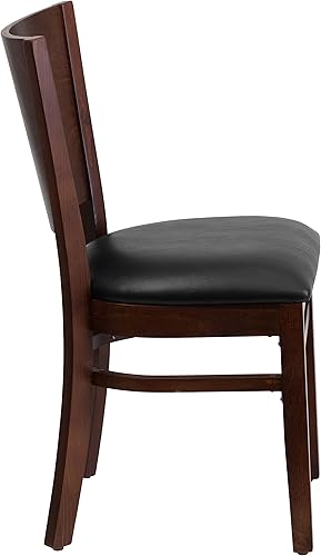 Miniatura 7 de Flash Furniture Lacey Series Silla de restaurante de madera de nogal con respaldo sólido, asiento de vinilo negro