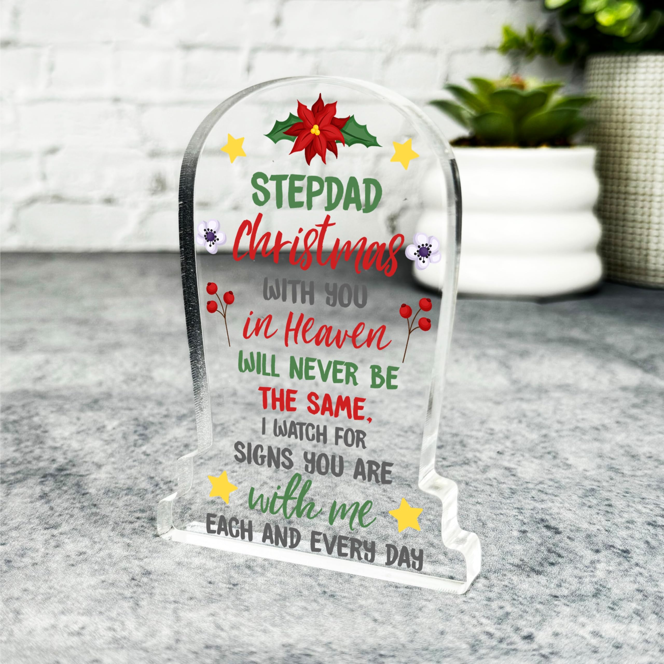 Stepdad Heaven Remembrance Christmas Memorial Gift Gravestone Keepsake Plaque | Acrylic Ornament Gift Christmas Xmas Memorial Remembrance Sympathy Keepsake Gift Custom Home Decor Gift