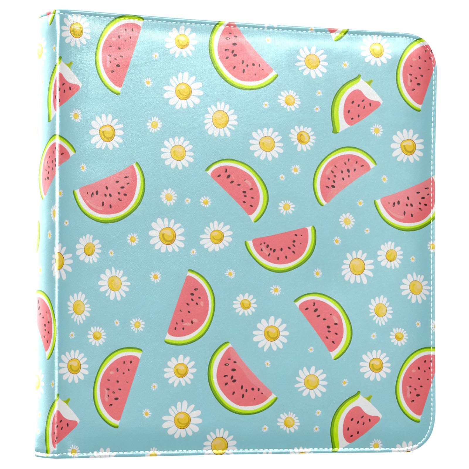 JIPONI Watermelons and Daisies Large Photo Album, DIY Leather Cover Scrapbook Albums for 4x6 5x7 6x8 Pictures, Self Adhesive Memory Book for Wedding, Baby, Family
