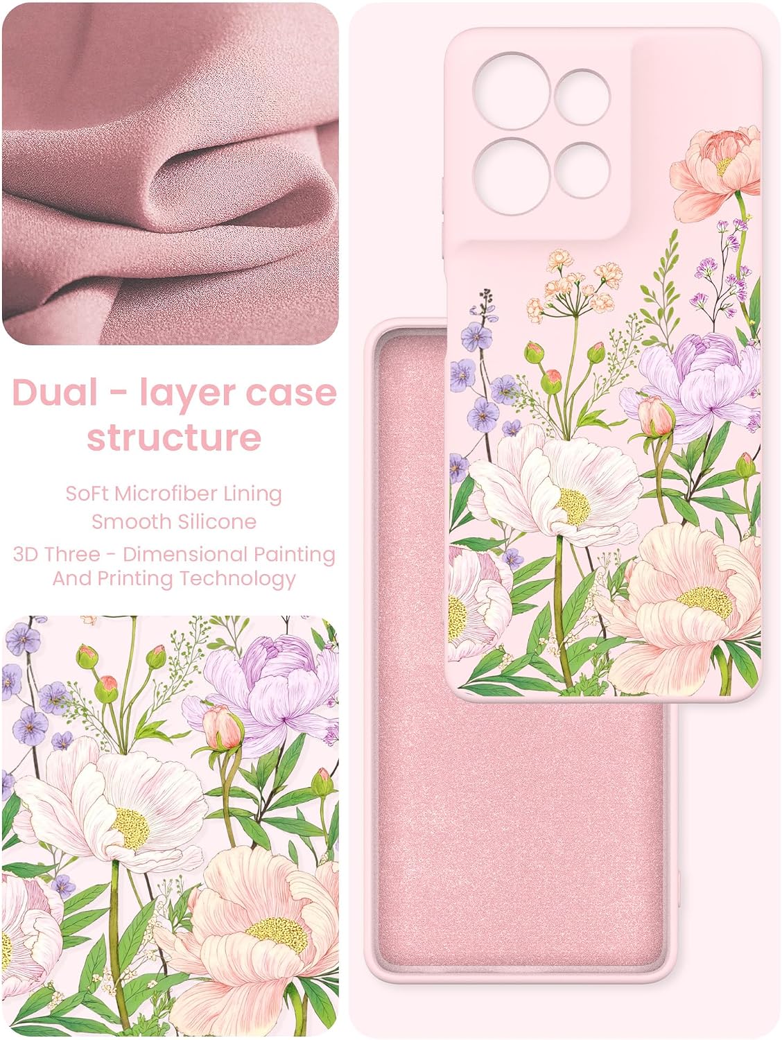 Yucenx Slim Soft TPU Floral Phone Case for Motorola Moto G 5G 2026-Peony image 3