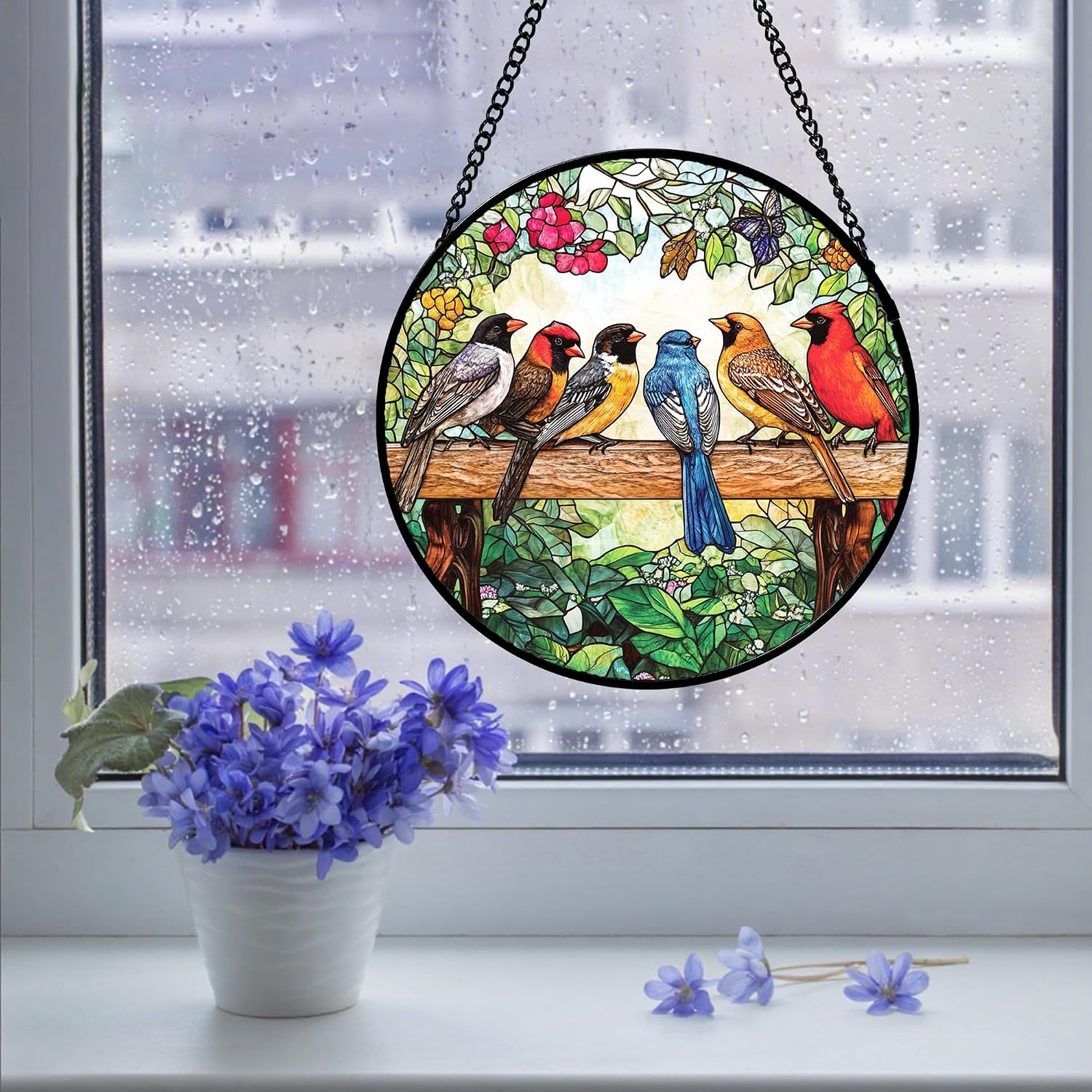 CHATYOUNG Stained Glass Window Hanging Cardinal Gifts Flower Large 11.8" - Birds Suncatcher Door Garden Home Decor and Christmas Mother's Day Birthday Gift for Grandma Nana Women Mom Wife Friend image 5