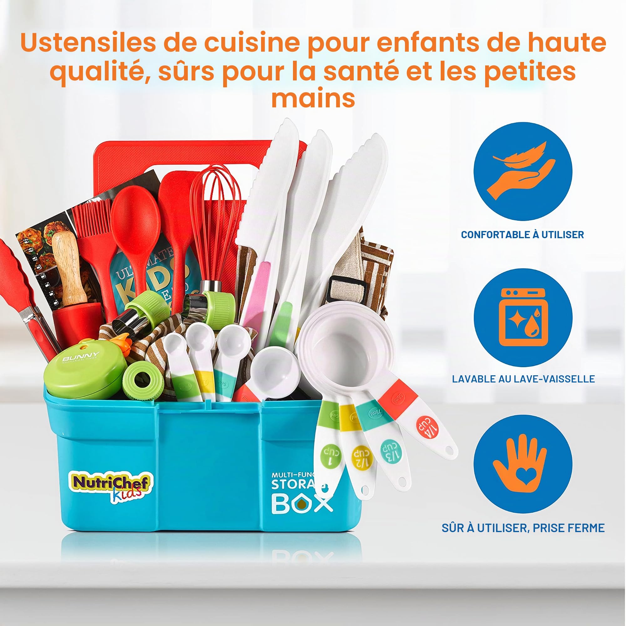 NutriChef Kit Cuisine Enfant et Pâtisserie – Set Complet avec Tablier Little Chef, Livre de Recettes, Couteaux Nylon et Ustensiles, dès 4 Ans